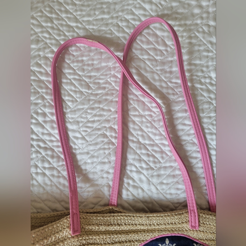 Vera Bradley Straw Turtle Beach Tote Pink Handle Coastal Summer Bag - Picture 5 of 9